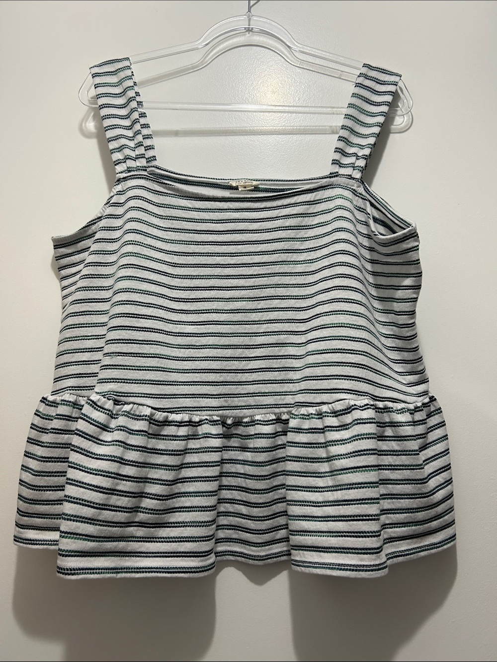 ANA A New Approach Striped Sleeveless Peplum Tank Top White Casual Chic 1X